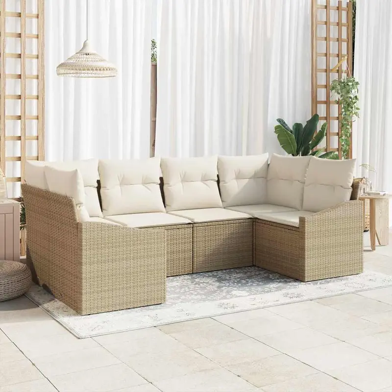Conjunto de sofás de jardín 6 pcs Beige y Crema ratán sintético
