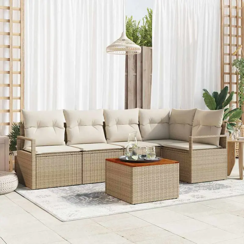 Conjunto de sofás de jardín 6 pcs Beige y Crema ratán sintético