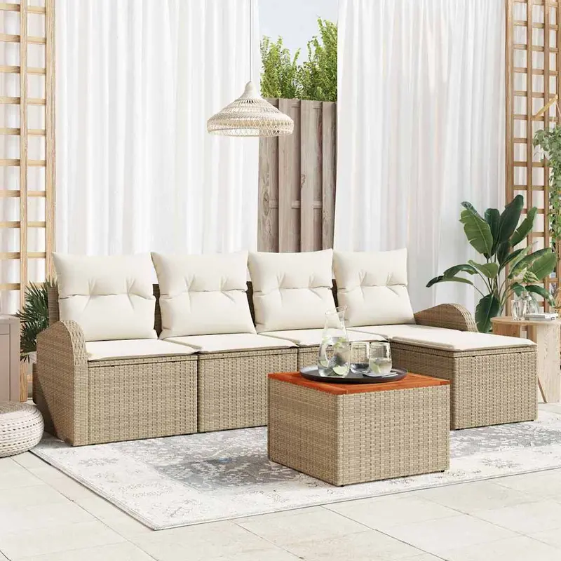 Conjunto de sofás de jardín 6 pcs Beige y Crema ratán sintético
