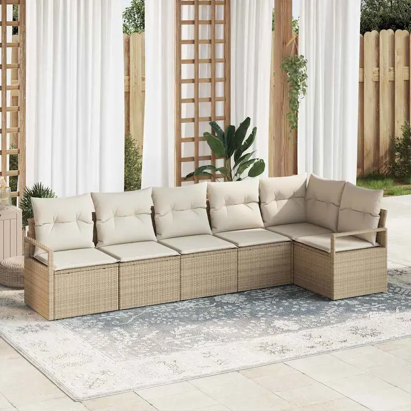 Conjunto de sofás de jardín 6 pcs Beige y ratán sintético