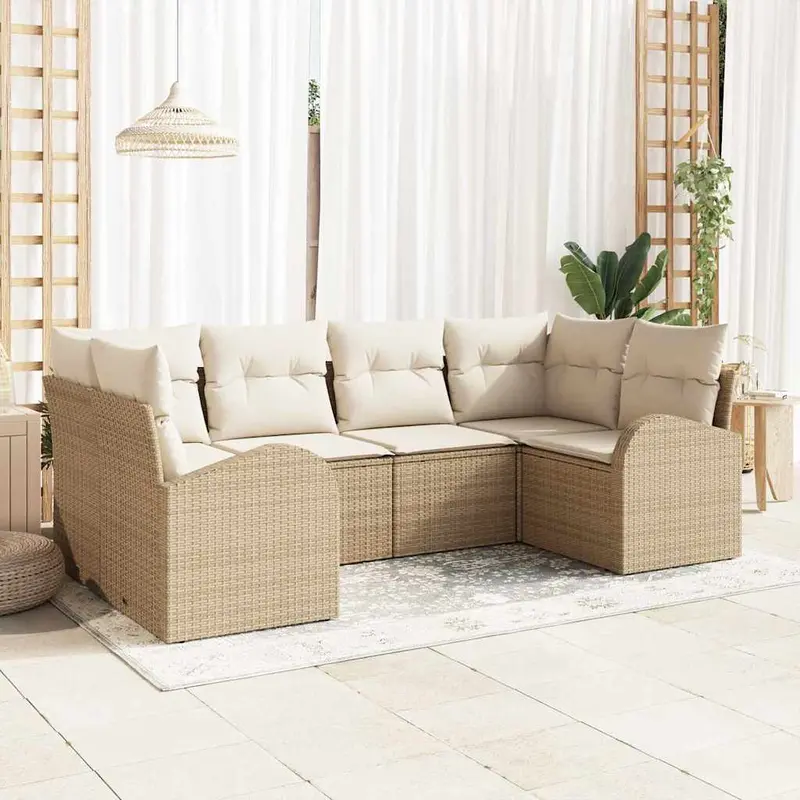 Conjunto de sofás de jardín 6 pcs Beige y ratán sintético