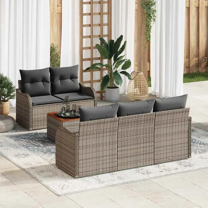 Conjunto de sofás de jardín 6 pcs Gris ratán sintético