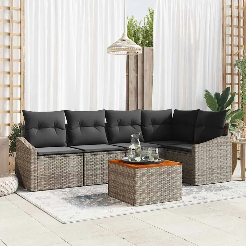 Conjunto de sofás de jardín 6 pcs Gris ratán sintético