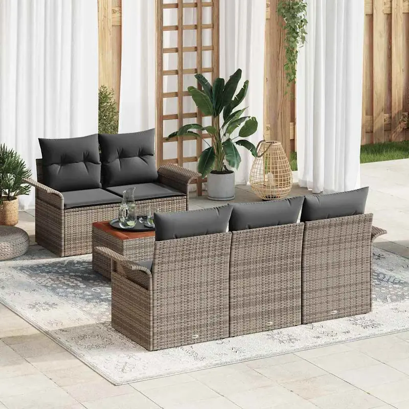 Conjunto de sofás de jardín 6 pcs Gris ratán sintético