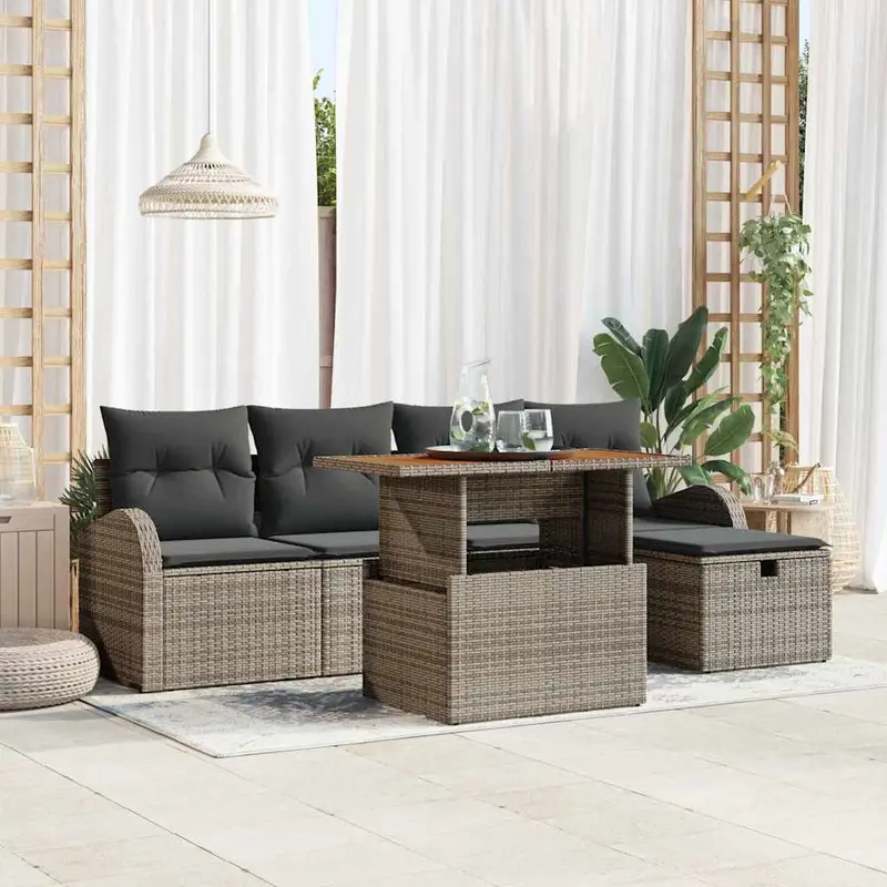 Conjunto de sofás de jardín 6 pcs Gris ratán sintético