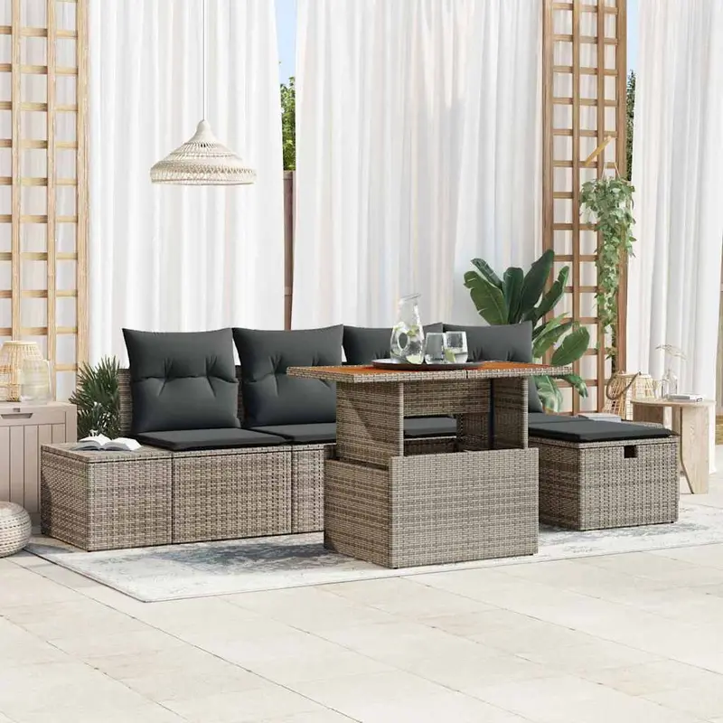 Conjunto de sofás de jardín 6 pcs Gris ratán sintético