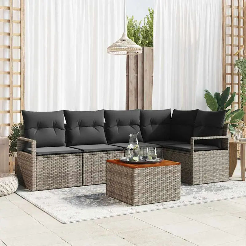 Conjunto de sofás de jardín 6 pcs Gris ratán sintético