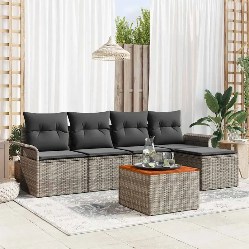 Conjunto de sofás de jardín 6 pcs Gris ratán sintético