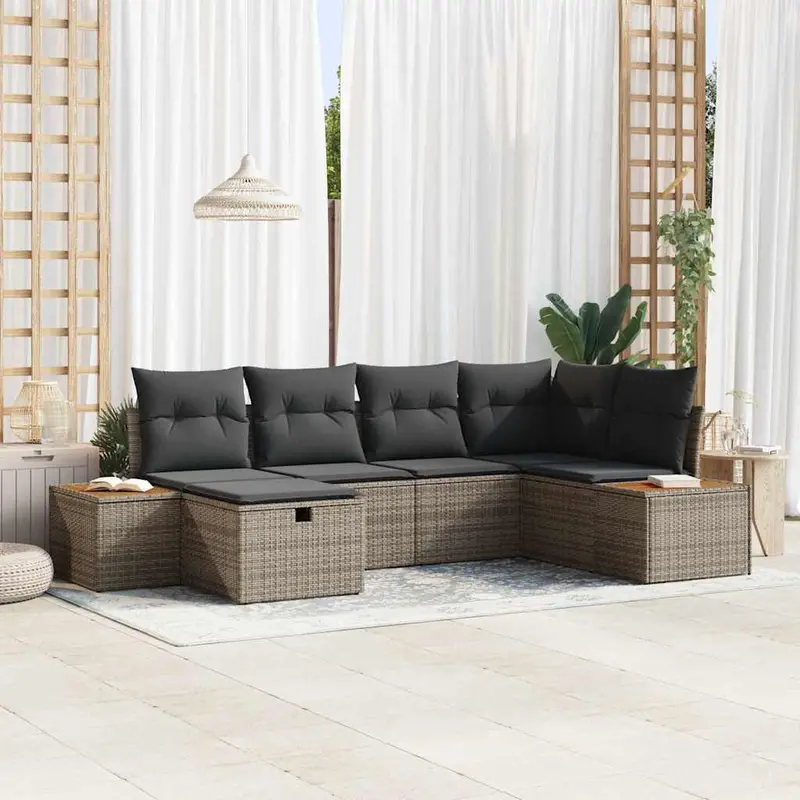 Conjunto de sofás de jardín 6 pcs Gris ratán sintético