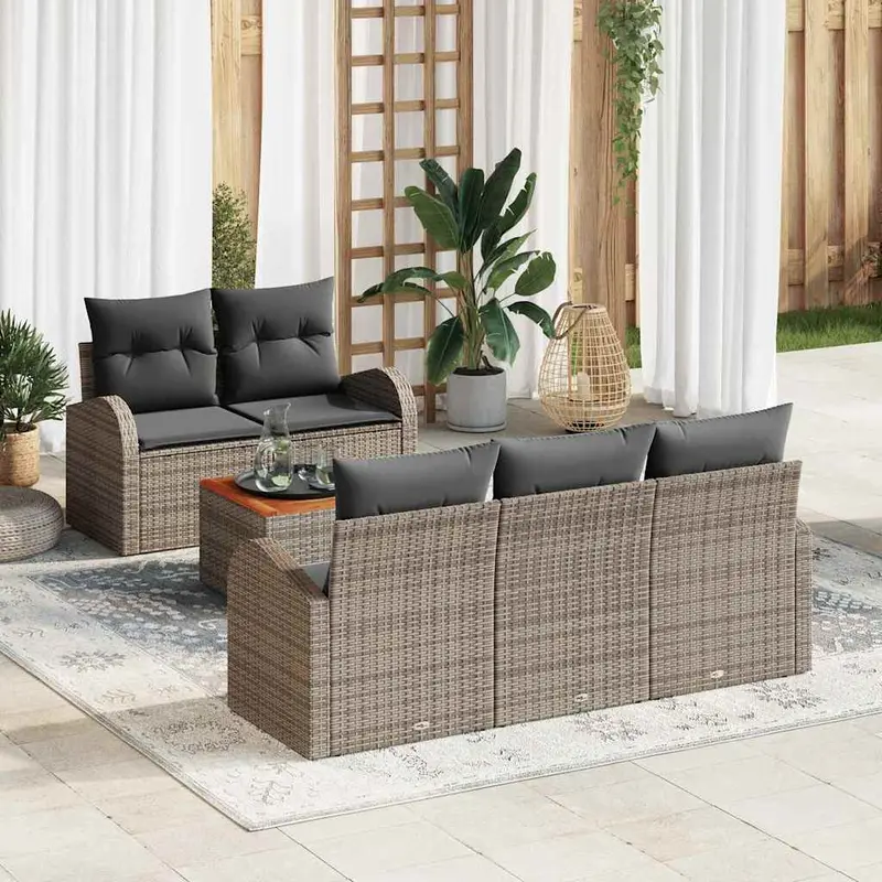 Conjunto de sofás de jardín 6 pcs Gris ratán sintético