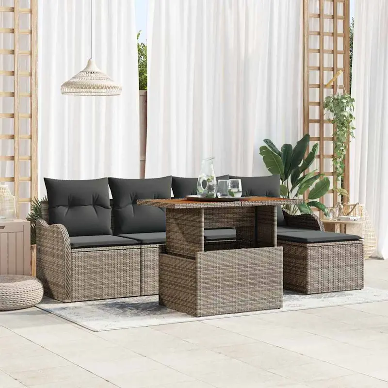 Conjunto de sofás de jardín 6 pcs Gris ratán sintético