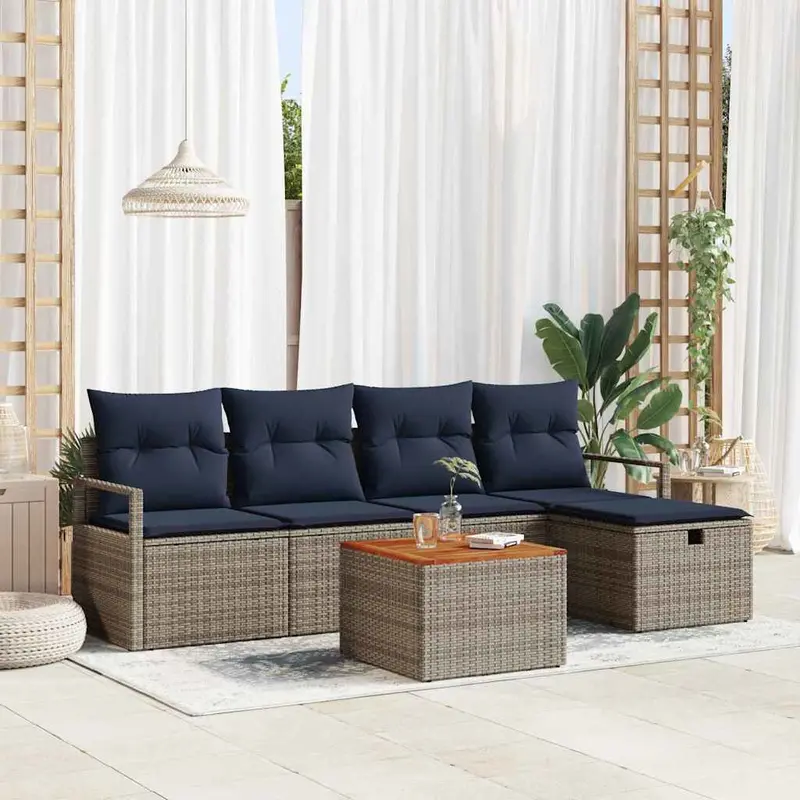 Conjunto de sofás de jardín 6 pcs Gris ratán sintético