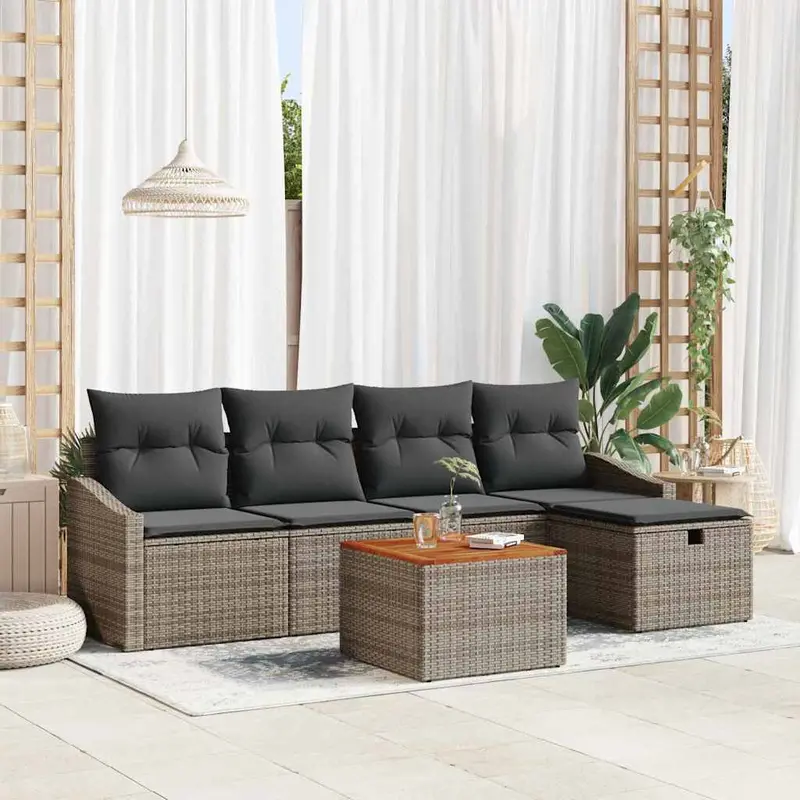 Conjunto de sofás de jardín 6 pcs Gris ratán sintético