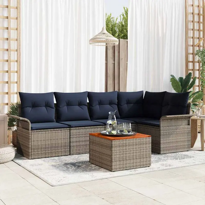 Conjunto de sofás de jardín 6 pcs Gris ratán sintético