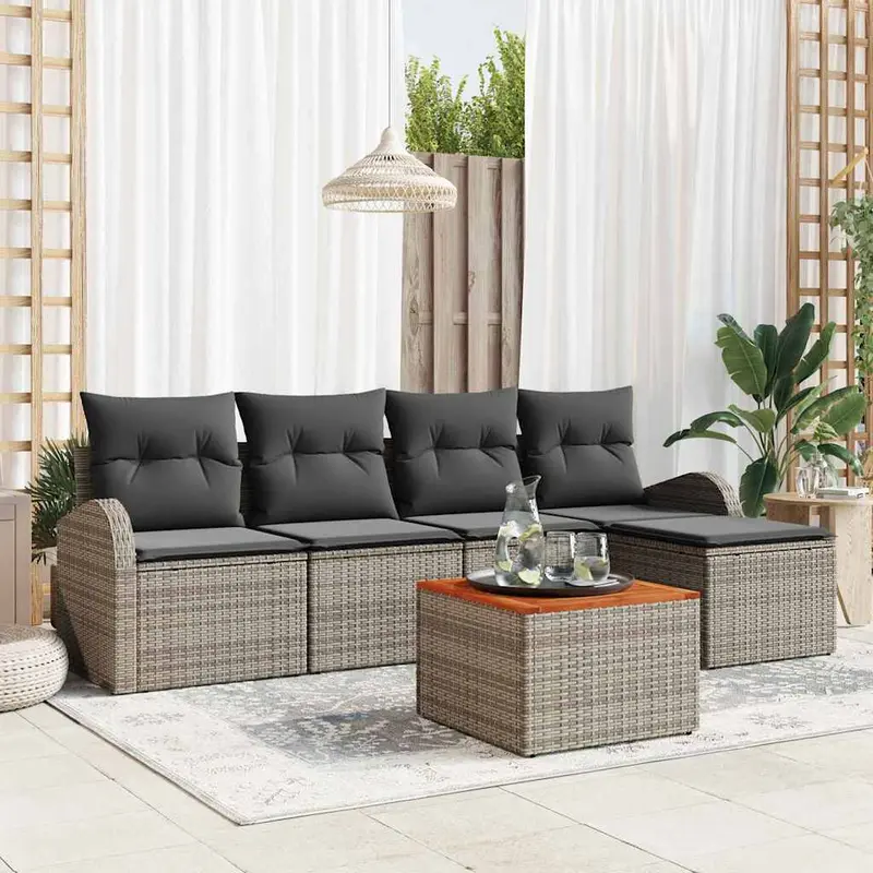 Conjunto de sofás de jardín 6 pcs Gris ratán sintético