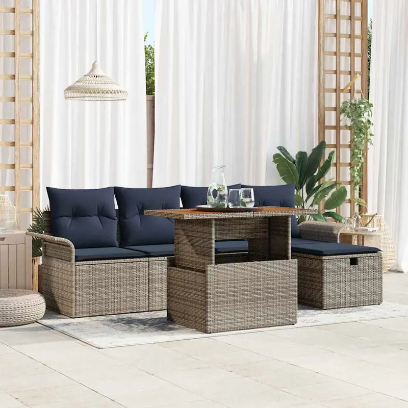 Conjunto de sofás de jardín 6 pcs Gris ratán sintético