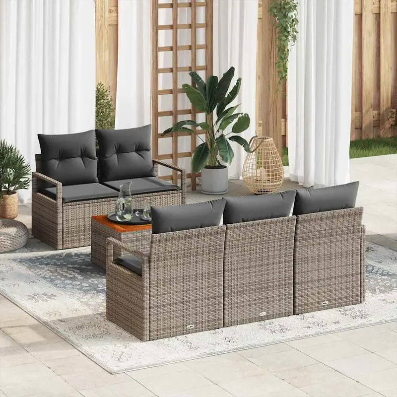 Conjunto de sofás de jardín 6 pcs Gris ratán sintético