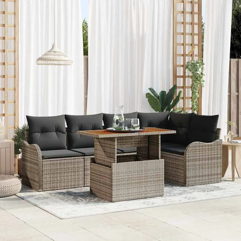 Conjunto de sofás de jardín 6 pcs Gris ratán sintético