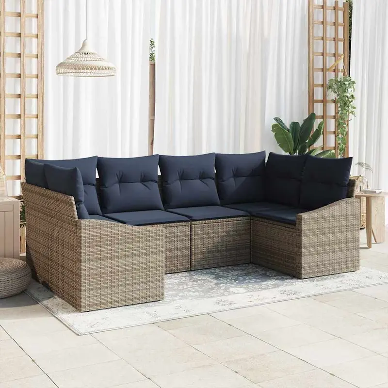Conjunto de sofás de jardín 6 pcs Gris y azul marino
