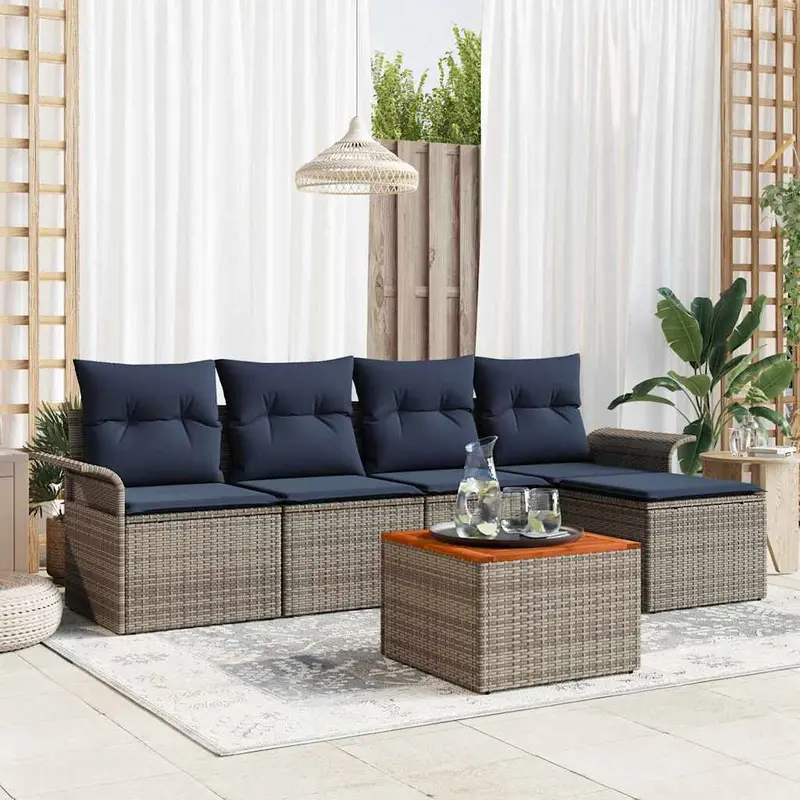 Conjunto de sofás de jardín 6 pcs Gris y azul marino
