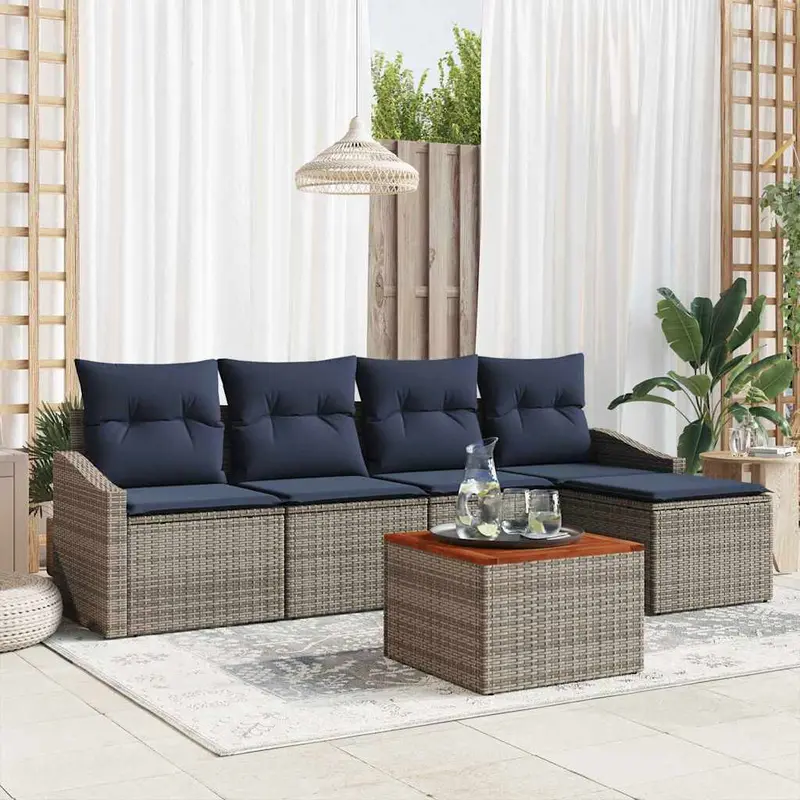 Conjunto de sofás de jardín 6 pcs Gris y azul marino