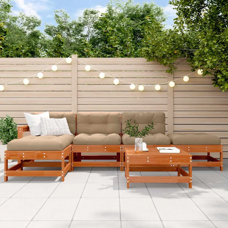 Conjunto de Sofás de Jardín 6 pcs Marrón Cera