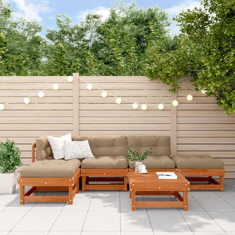 Conjunto de Sofás de Jardín 6 pcs Marrón Cera