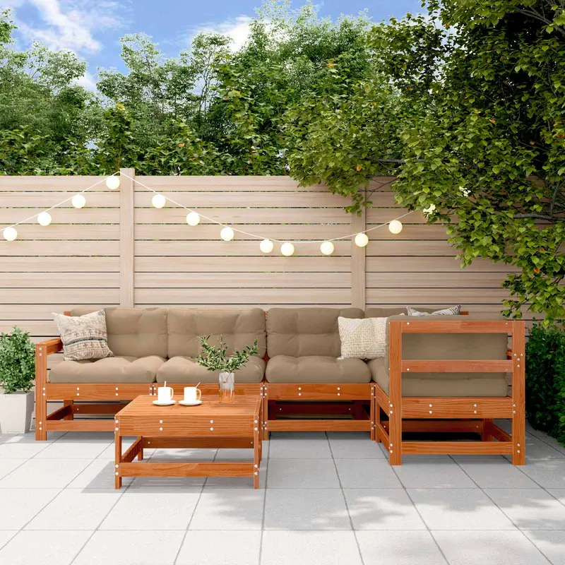 Conjunto de Sofás de Jardín 6 pcs Marrón Cera