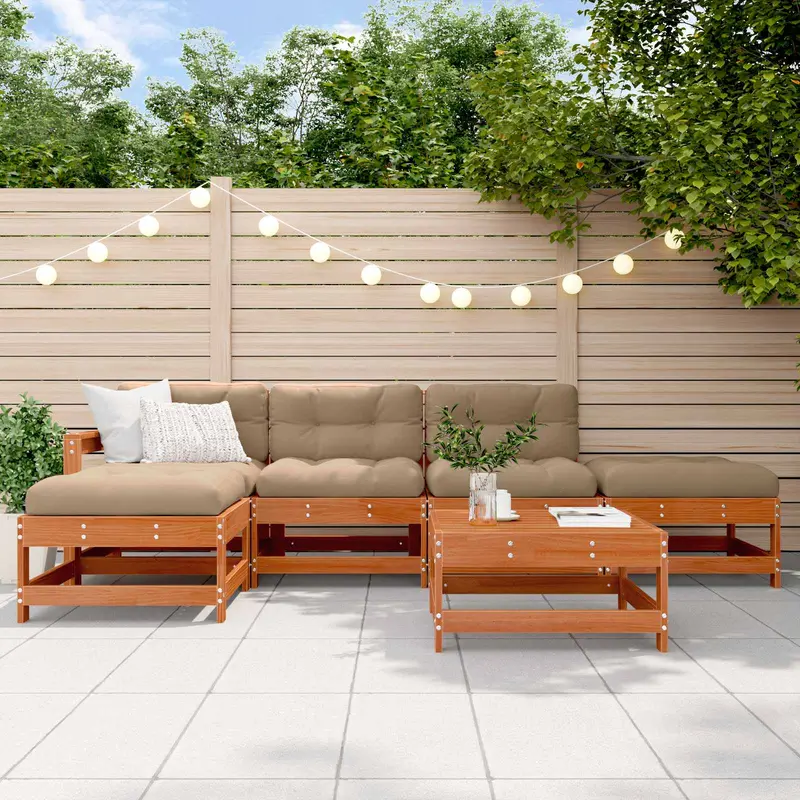 Conjunto de Sofás de Jardín 6 pcs Marrón Cera