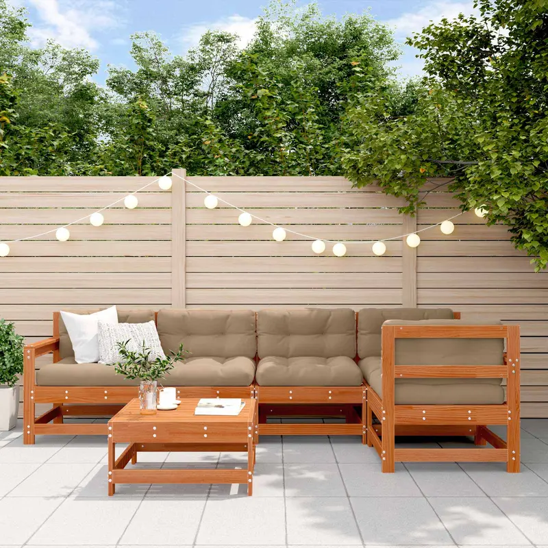 Conjunto de Sofás de Jardín 6 pcs Marrón Cera