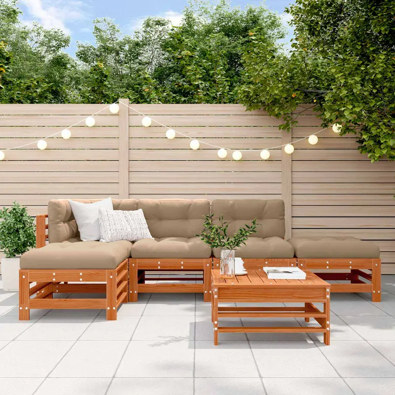 Conjunto de Sofás de Jardín 6 pcs Marrón Cera