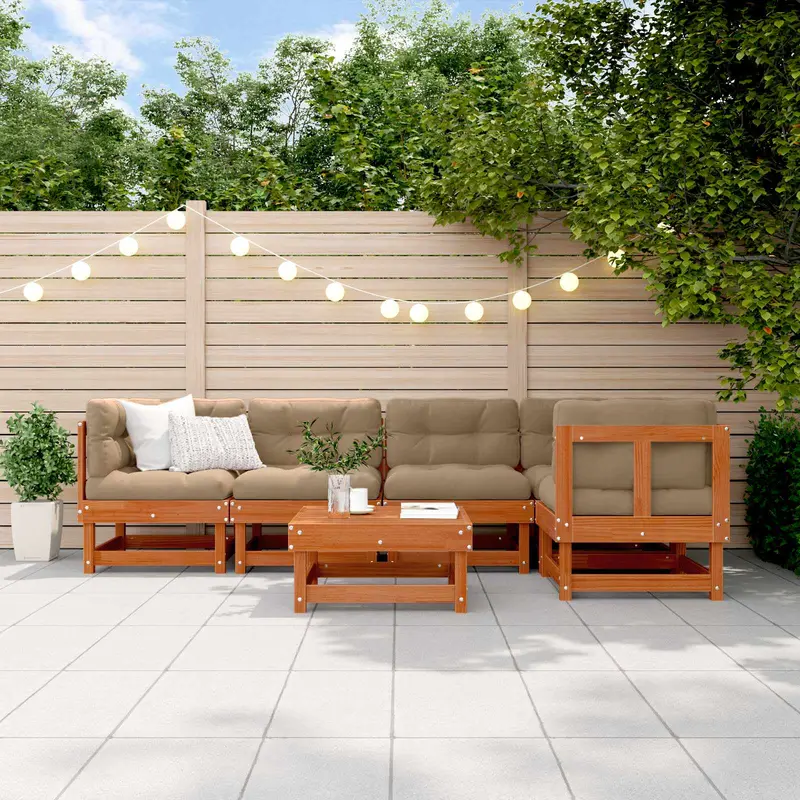 Conjunto de Sofás de Jardín 6 pcs Marrón Cera