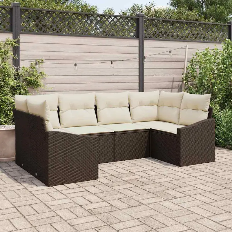 Conjunto de sofás de jardín 6 pcs Marrón y crema