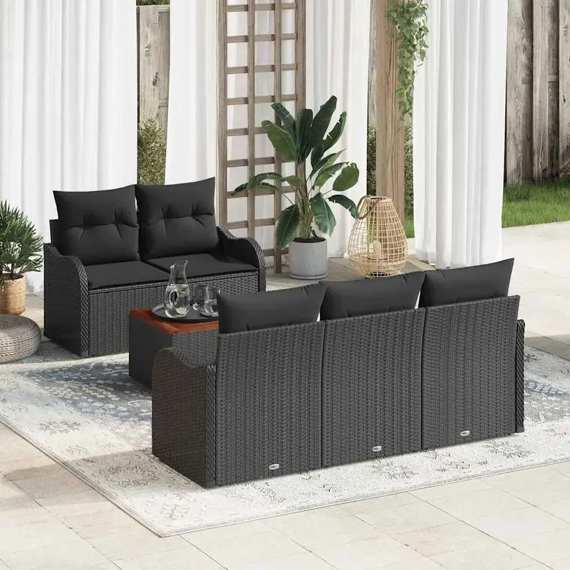 Conjunto de sofás de jardín 6 pcs Negro ratán sintético