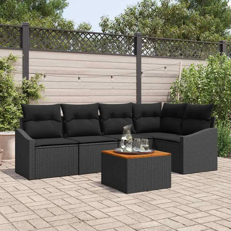 Conjunto de sofás de jardín 6 pcs Negro ratán sintético