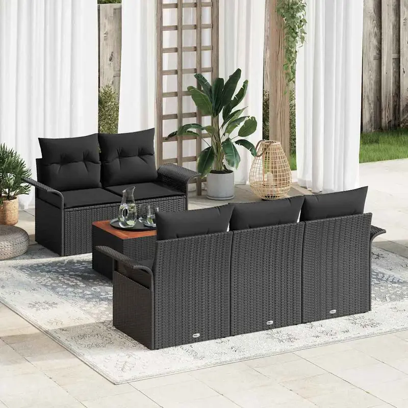 Conjunto de sofás de jardín 6 pcs Negro ratán sintético