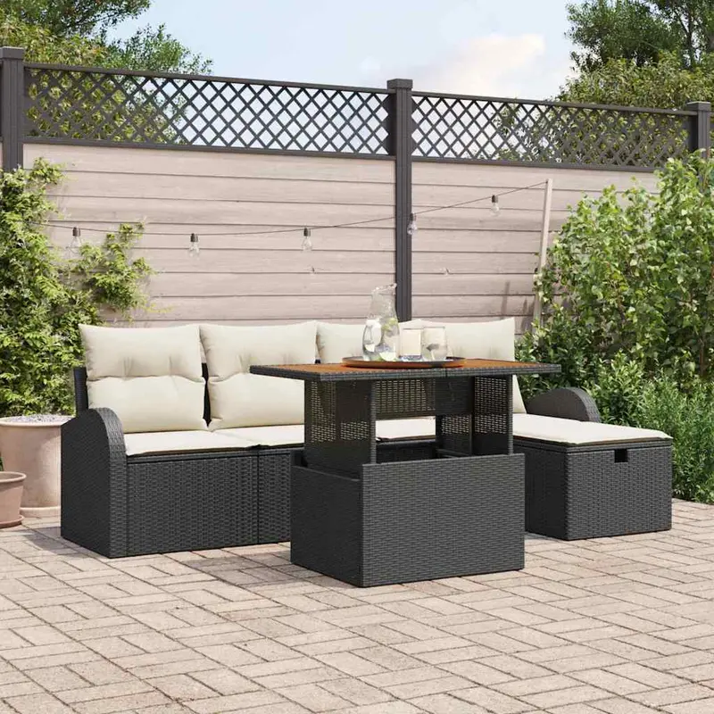Conjunto de sofás de jardín 6 pcs Negro ratán sintético