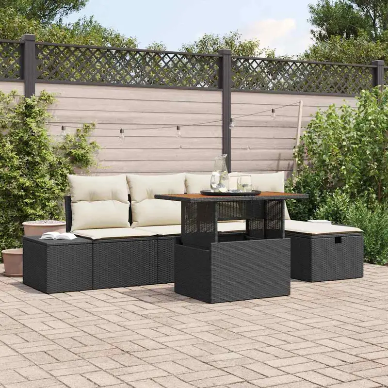 Conjunto de sofás de jardín 6 pcs Negro ratán sintético