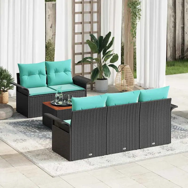 Conjunto de sofás de jardín 6 pcs Negro ratán sintético