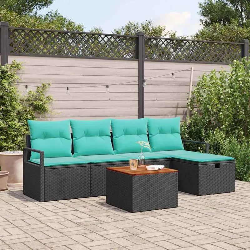 Conjunto de sofás de jardín 6 pcs Negro ratán sintético