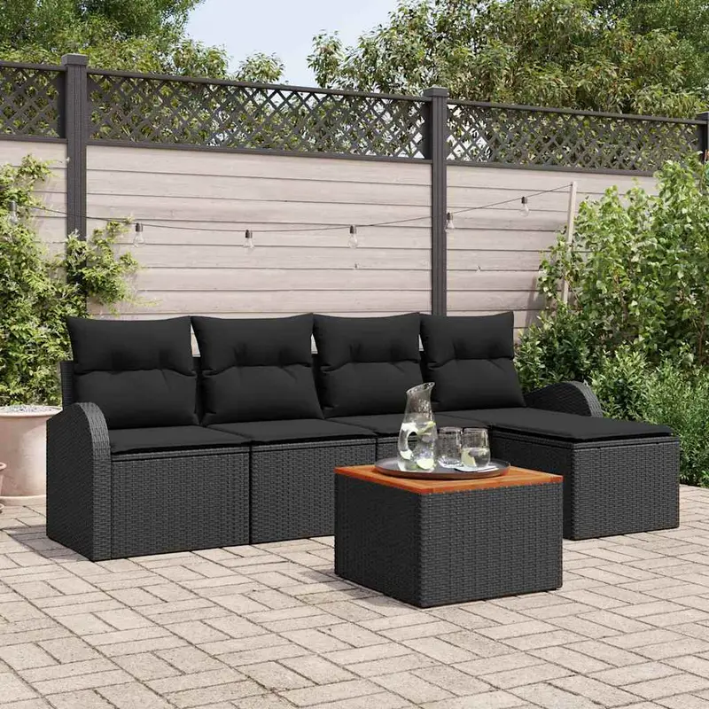 Conjunto de sofás de jardín 6 pcs Negro ratán sintético