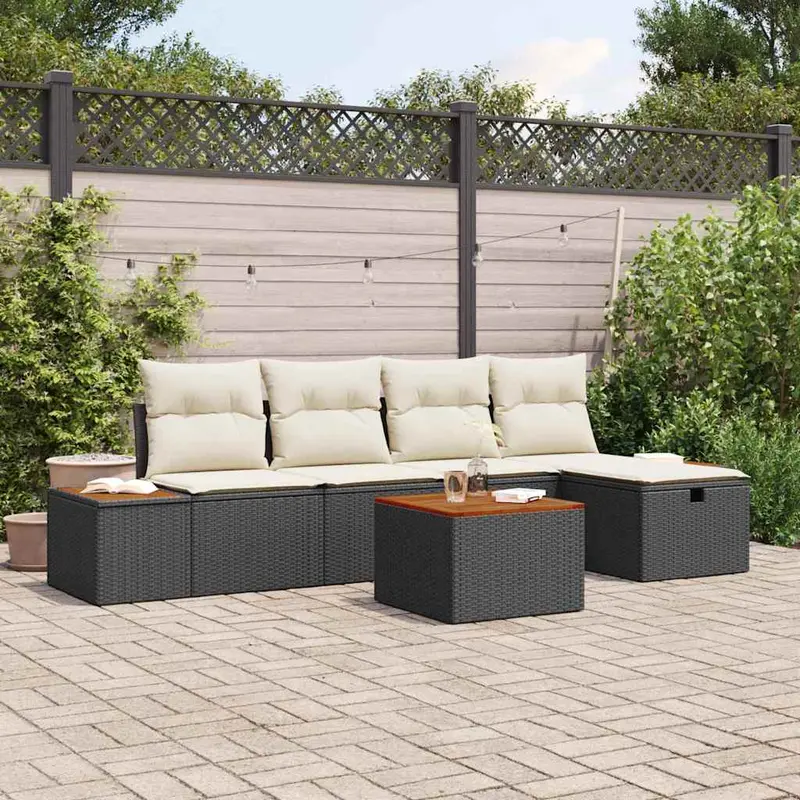 Conjunto de sofás de jardín 6 pcs Negro ratán sintético