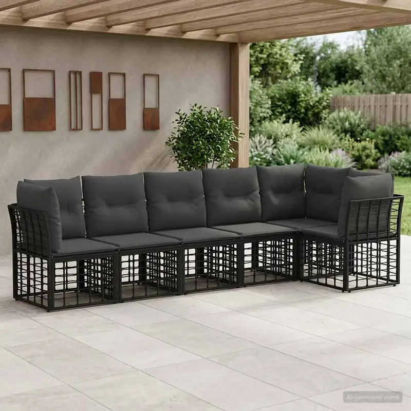 Conjunto de sofás de jardín 6 pcs Negro ratán sintético