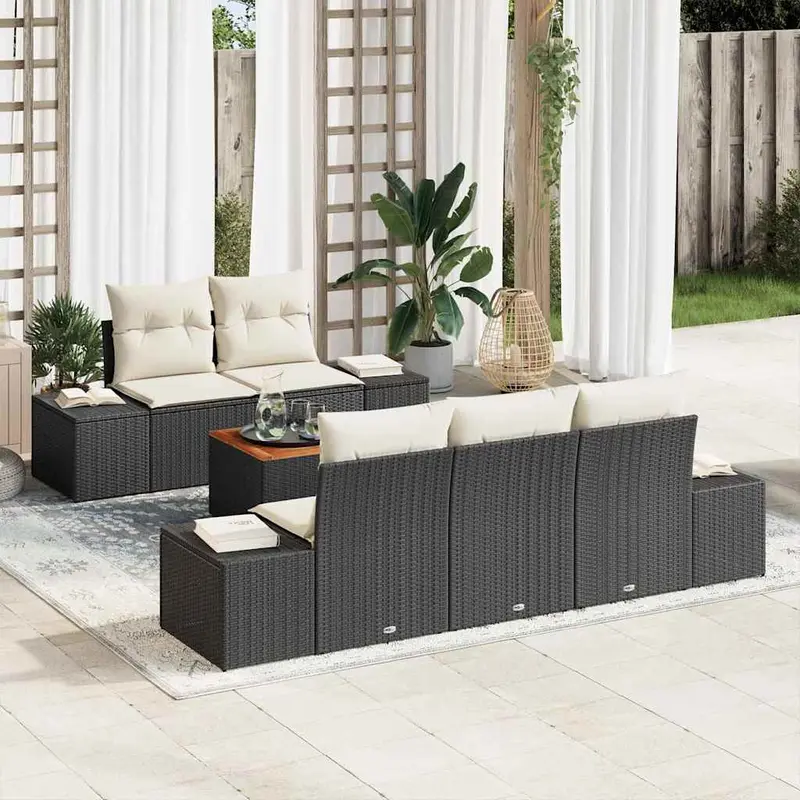 Conjunto de sofás de jardín 6 pcs Negro ratán sintético