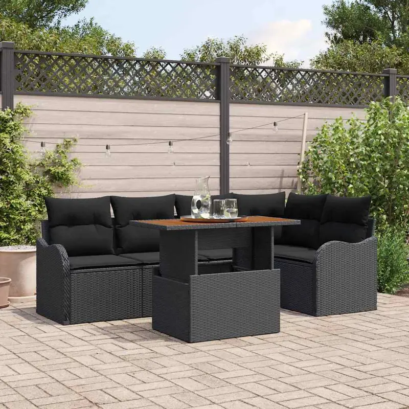 Conjunto de sofás de jardín 6 pcs Negro ratán sintético
