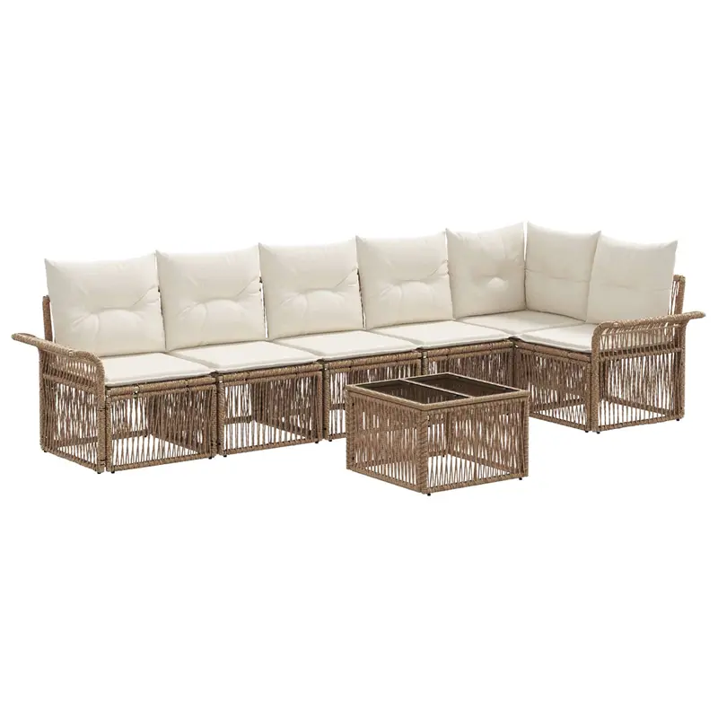 Conjunto de sofás de jardín 7 pcs Beige ratán sintético