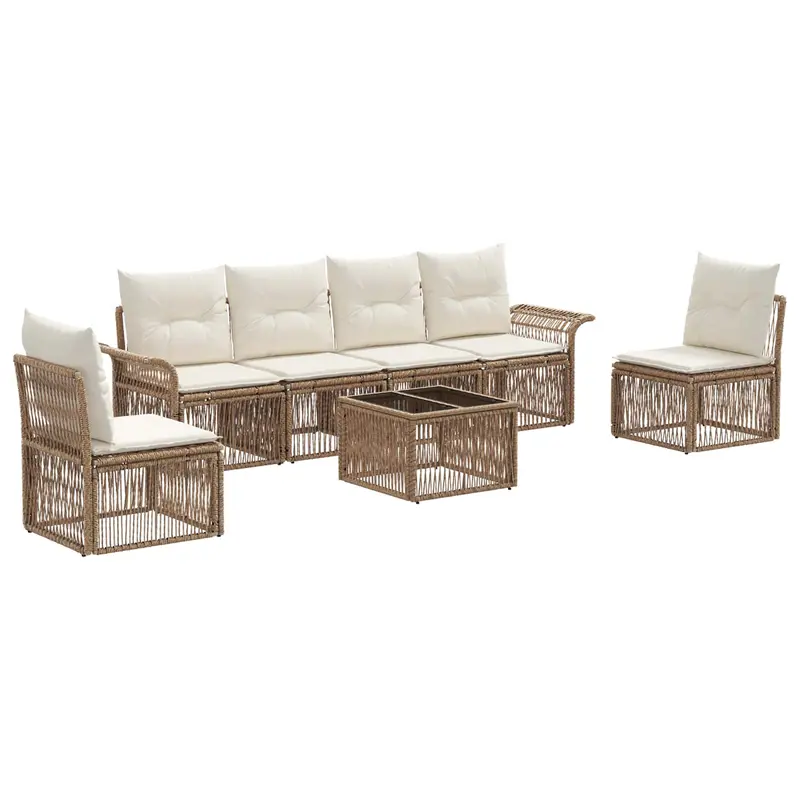 Conjunto de sofás de jardín 7 pcs Beige ratán sintético