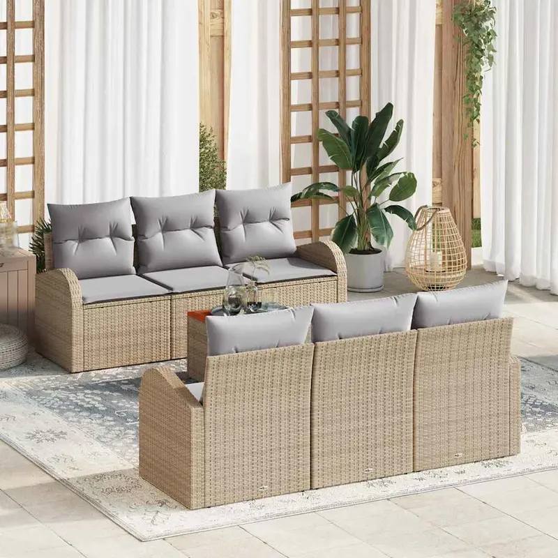 Conjunto de sofás de jardín 7 pcs Beige ratán sintético