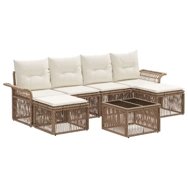 Conjunto de sofás de jardín 7 pcs Beige ratán sintético