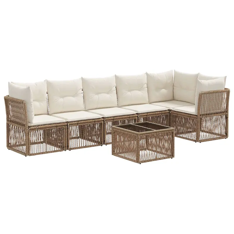 Conjunto de sofás de jardín 7 pcs Beige ratán sintético